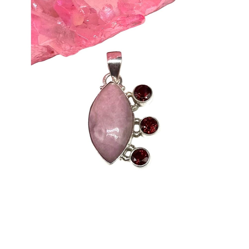 Pink Thulite & Garnet Necklace Pendant Solid 925 Sterling Silver